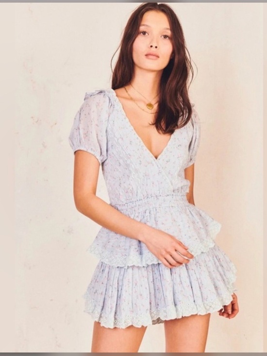 LoveShackFancy Dresses & Skirts - LoveShackFancy Carlo Dress Bonnet Blue, floral print, ruffle details size M